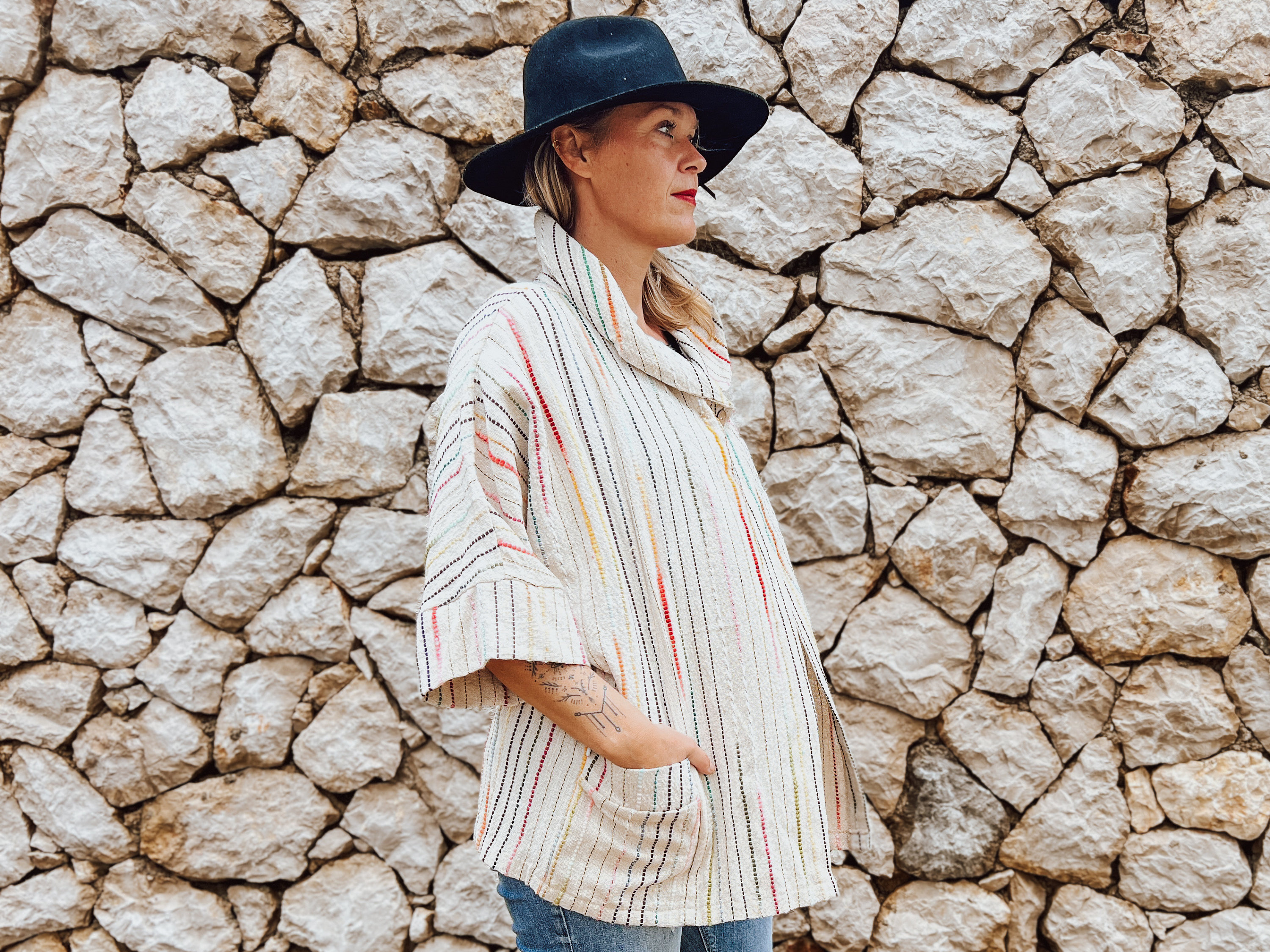 Rainbow Kimono Jacket | One Size Jacket | Kimono Robe with Pockets | Cotton