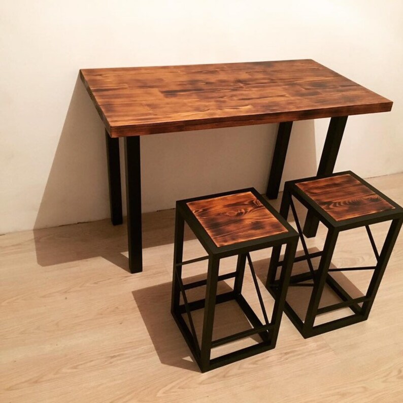 Industrial Style Bar Stool Bar Stools Wood and Metal Couner Etsy