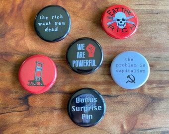 Anticapitalist Pin Button pack  |  1", eat the rich, no war but class war, capitalism is the problem, guillotine
