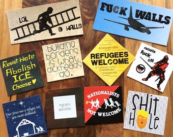 Immigration Sticker Pack   |   Chinga la migra, migrants refugees welcome, anti-racist stickers, antifa, antifascist action abolish ICE