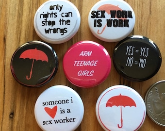 Sex Worker Solidarity Pin Button pack  |  1", anarchy, antifascist, leftist, activist, red umbrella, work, feminist feminism
