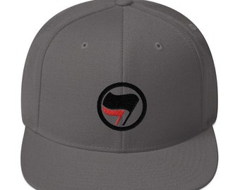 Red and Black Flag Snapback Hat  |  antifa hat, ancom anarchist communist antifascist, fuck trump, protest, black bloc
