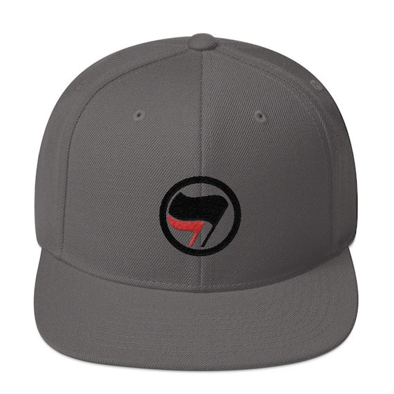 Red and Black Flag Snapback Hat  |  antifa hat, ancom anarchist communist antifascist, fuck trump, protest, black bloc