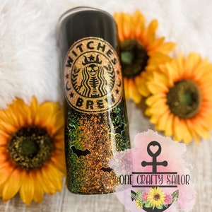 Witches Brew Glitter Tumbler: Skeleton Mermaid, Bats