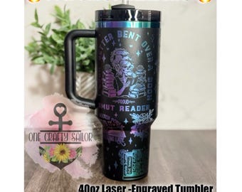 Smut Book Lover Tumbler 40oz – Spicy Reader Skeleton Girl Travel Cup, Romance & Booktok Reader Gift