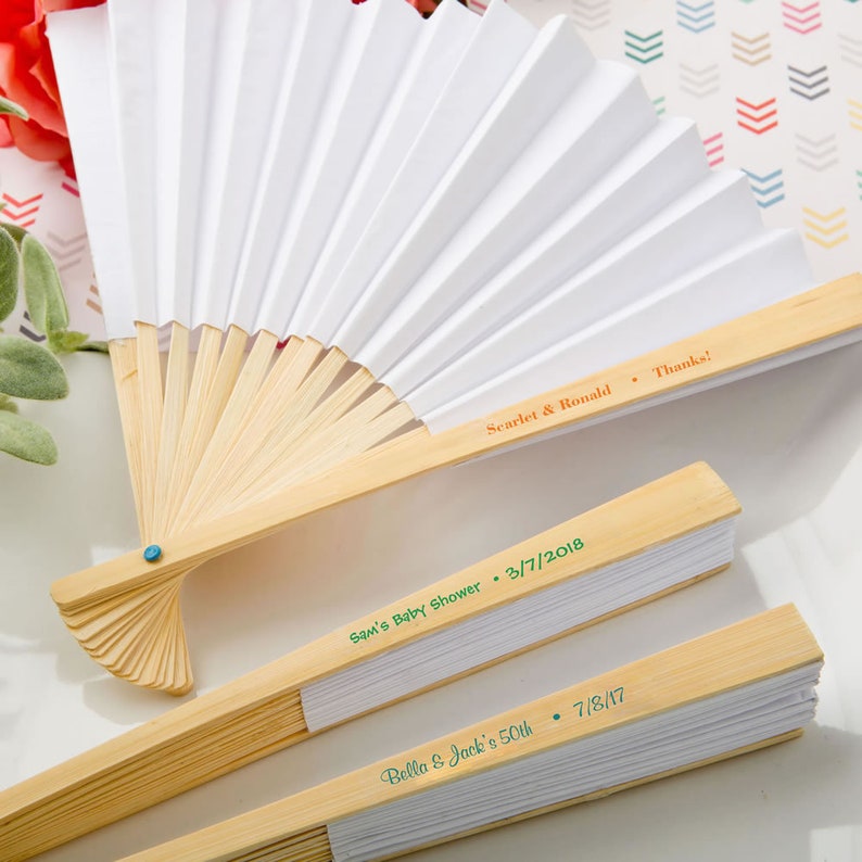 Personalized Elegant White Paper Hand Fans Party Favors Custom Etsy