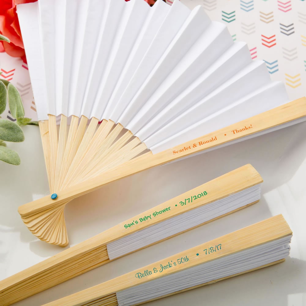 Personalized Elegant White Paper Hand Fans Party Favors Custom Gift F…