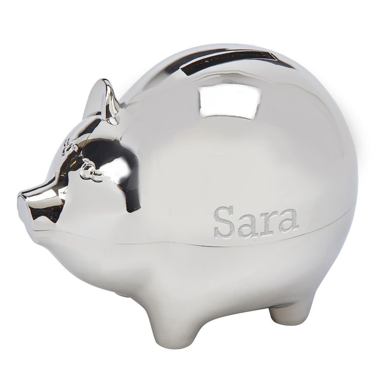 Personalized Large Polished Silver Finish Piggy Bank Engraved Etsy Canada