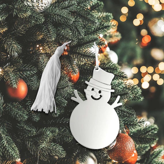 Personalized Silver Snowman Christmas Tree Ornament With White