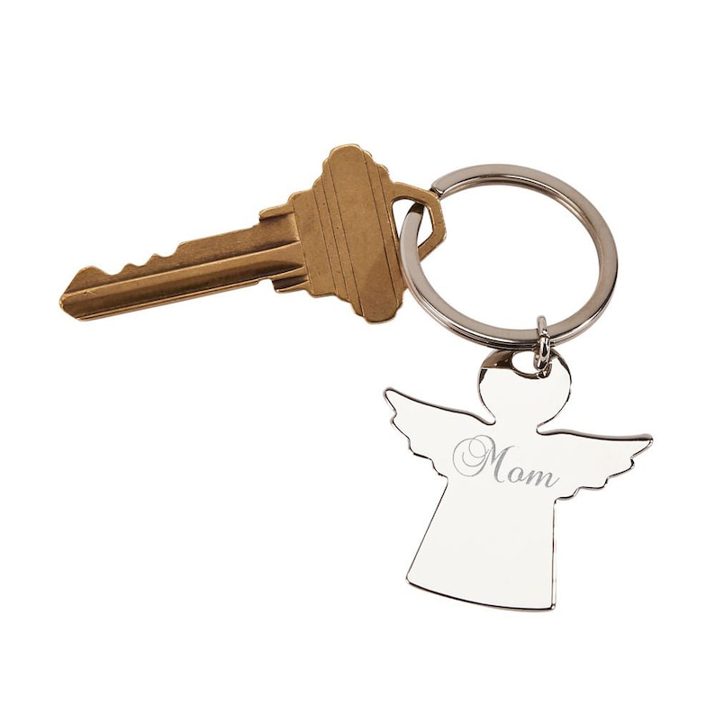 Personalized Silver Angel Silhouette Key Chain Custom Engraved Gift