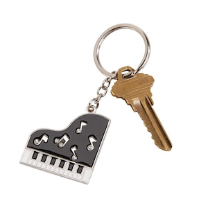 Personalized Piano Key Chain with Crystal Accents Engraved Gift Custom Key Ring Car House Keys Holder Musical Notes