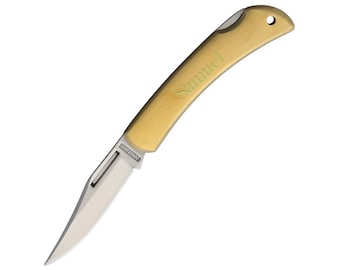 Personalized Slim Brass Handle Lockback Pocket Knife with Stainless Steel Blade Custom Engraved Groomsmen Gift For Him Folding Knives