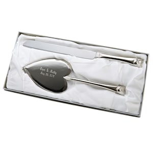 Personalized Silver Heart Shape Cake Server and Knife Set Engraved Gift Wedding Day Reception Accessory Bride Groom Cutting Ceremony