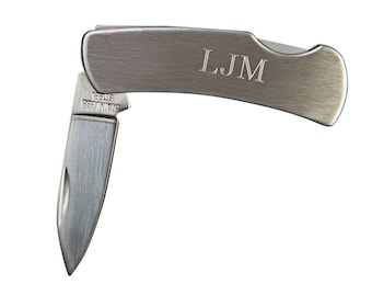 Personalized Stainless Steel Pocket Knife Engraved Groomsmen Gift For Him Brushed Silver Metal Folding Locking Knives