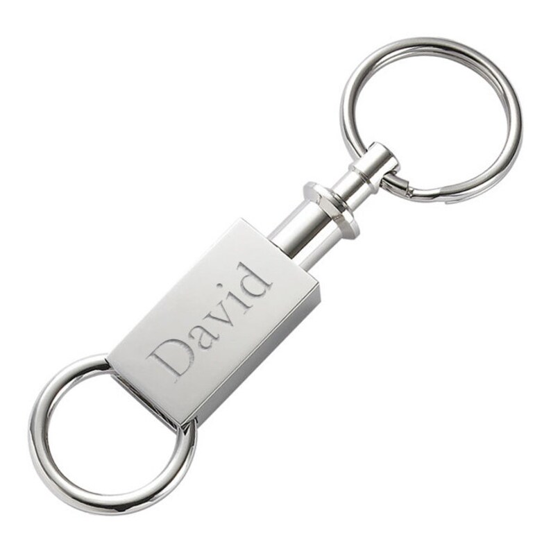 Personalized Silver Detachable Double Valet Key Chain Engraved Etsy