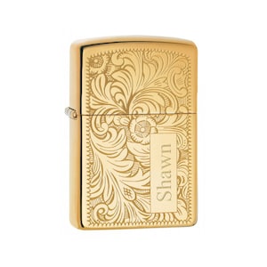 Personalized Zippo Lighter High Polish Brass Venetian Floral Pattern Classic Windproof Engraved Gift For Him Groomsmen Husband Father Dad
