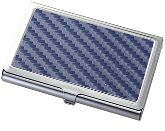Personalized Blue Carbon Fiber Pattern Shiny Silver Business Card Case Engraved Groomsman Gift Credit Card Cash ID Holder