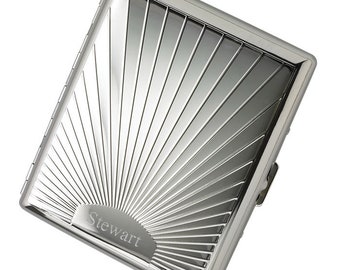 Personalized Silver Sunbust Pattern Double Sided Cigarette Case Custom Engraved Gift For Smokers