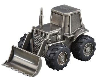 Personalized Brushed Pewter Front Loader Truck Metal Bank Engraved Gift For Baby Children Kids Ring Bearer Coin Money Piggy Bank Keepsake