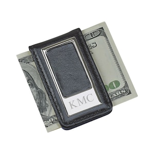 Personalized Black Leatherette Magnetic Money Clip Engraved Groomsmen Gift For Him Men's Slim Wallet Cash Bill Credit Card Holder