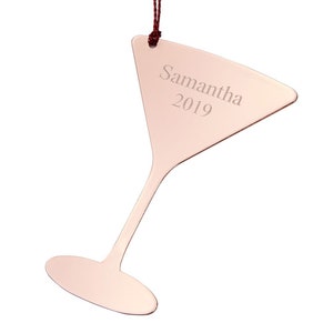 Personalized Rose Gold Martini Glass Christmas Tree Ornament Engraved Holiday Gift For Family Parents Custom Decoration Keepsake Cocktail