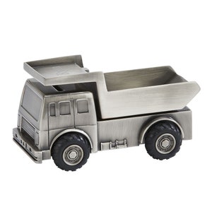 Personalized Brushed Pewter Dump Truck Metal Bank Engraved Gift For Baby Children Kids Ring Bearer Coin Money Piggy Bank Keepsake