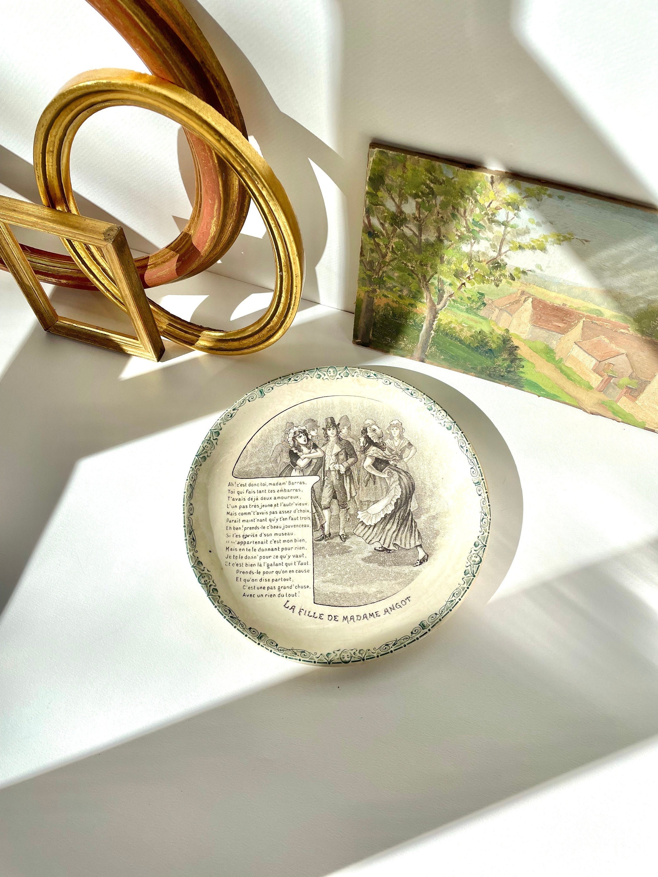 Hb & Cie Terre de Fer | Assiette à Dessert Collection Chanson Populaire Fabriqué en France | Fin Xix