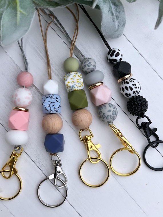 Key ID Badge Lanyards Silicone Beads Neck Strap Women Men Keychain Holder  Gifts