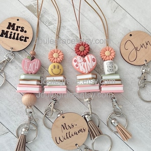 Breakaway Teacher lanyard with engraved name and id badge holder, beaded lanyard, lanyards made by joulegrace, teacher book lanyards
