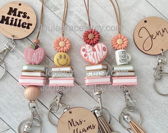 Breakaway Teacher lanyard with engraved name and id badge holder, beaded lanyard, lanyards made by joulegrace, teacher book lanyards