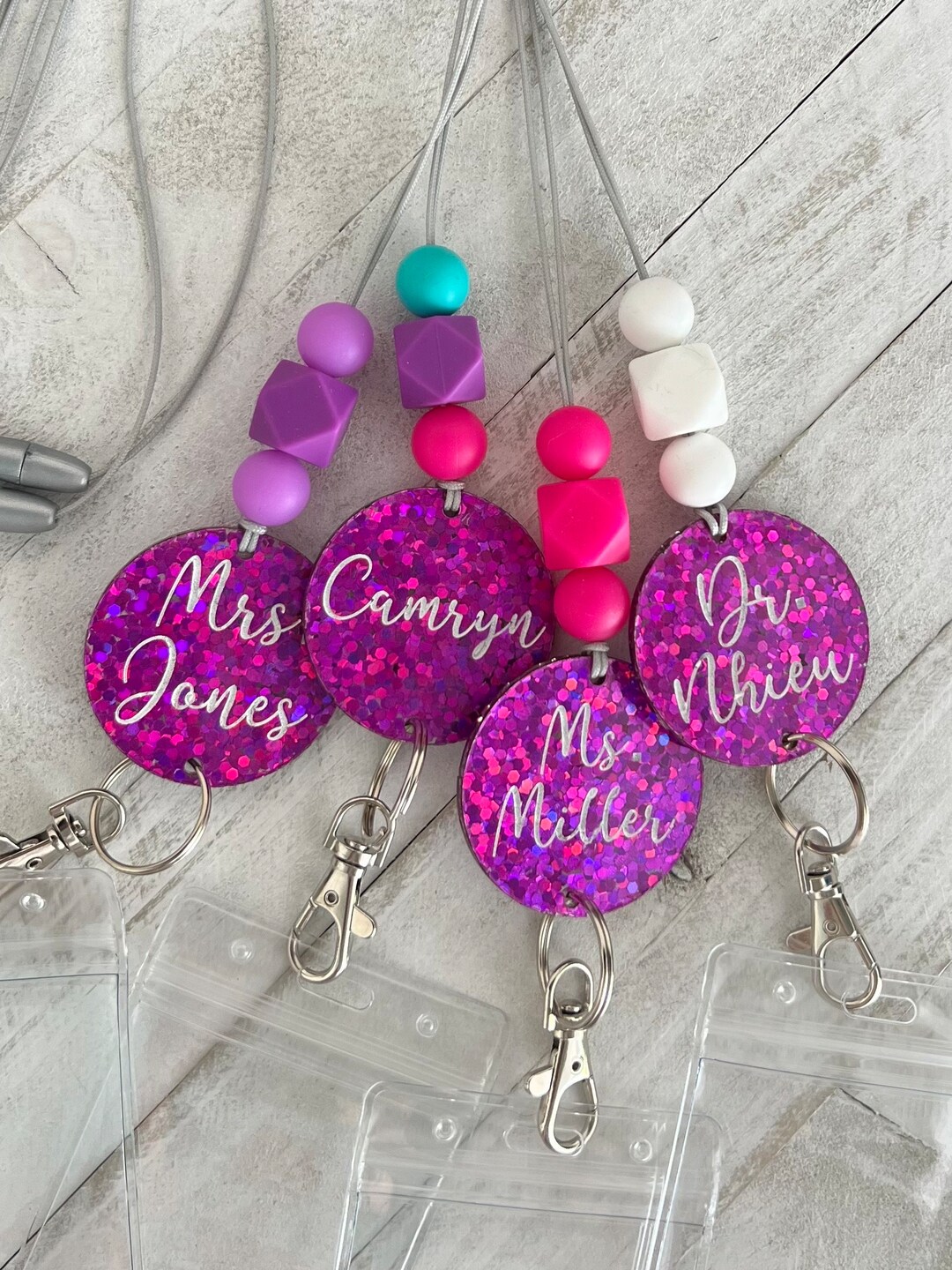 Beaded Lanyard for Teacher Silicone Lanyard Work Badge Etsy