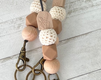 lanyard for keys, teacher gift, wood beaded, lanyard necklace, leather lanyard, lanyard with tassel, teacher lanyard