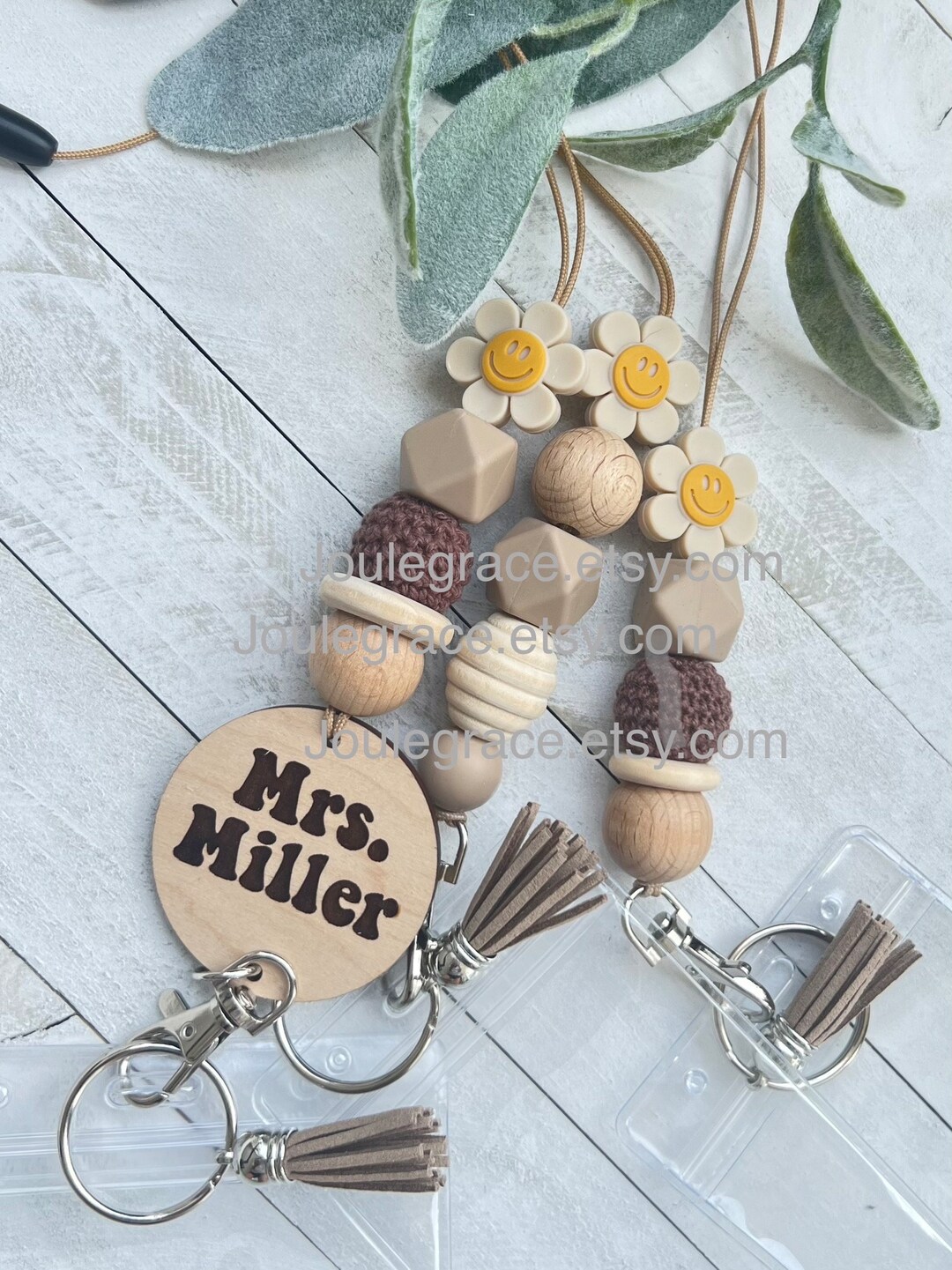 Teacher Lanyard With Name, With Badge Holder, Daisy Lanyard, Name Badge