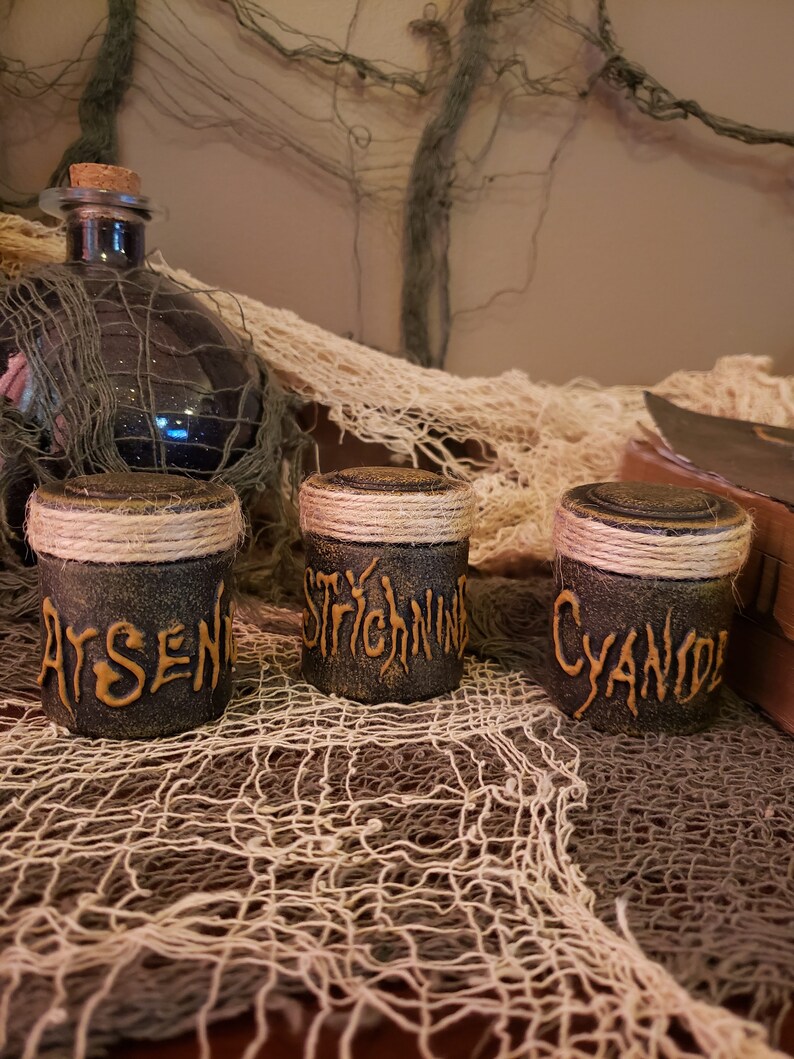 Arsenic Cyanide Spells and Brews Creepy Halloween Bottle Poison Halloween Decoration Witch Decor Strychnine The Toxic Three