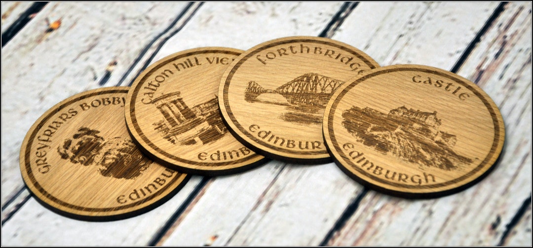 Wooden Coasters Set of 4 With a Stand Edinburgh's Iconic Landmarks Etsy