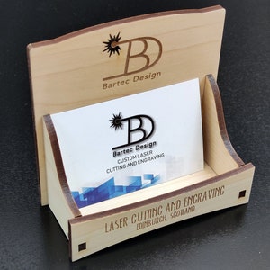 Customized business card holder. Laser engraved, Different materials Veneered MDF MAPLE