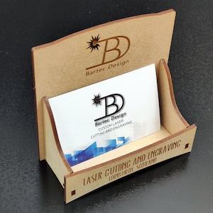 Customized business card holder. Laser engraved, Different materials Plain 3mm MDF