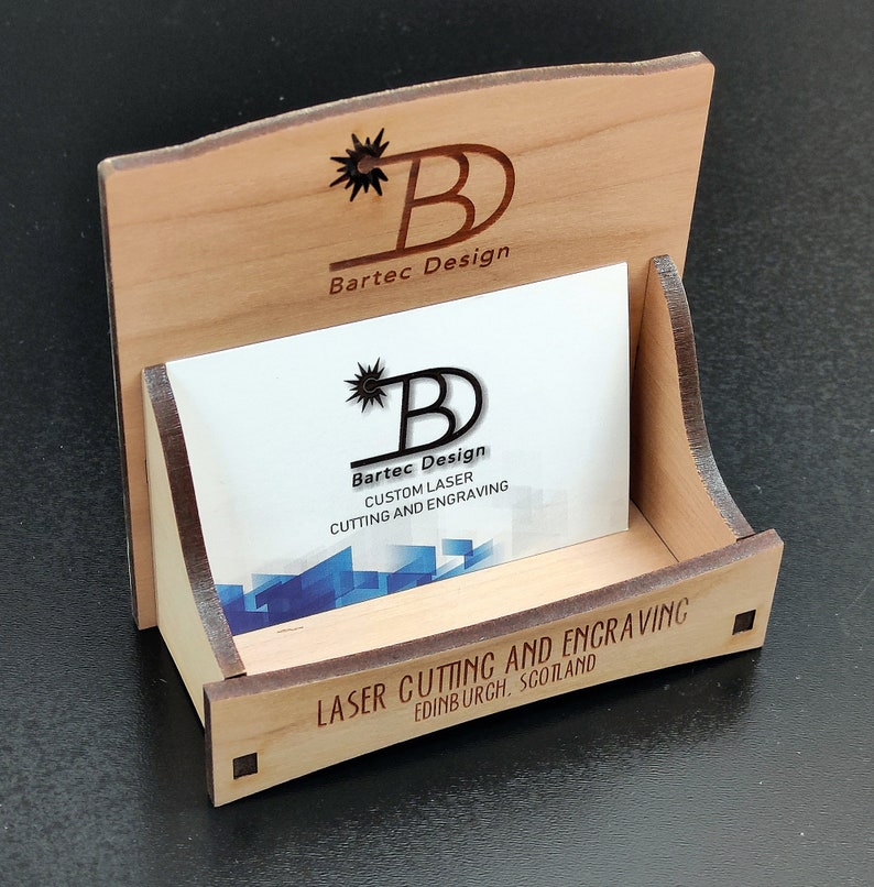 Customized business card holder. Laser engraved, Different materials Veneered MDF CHERRY