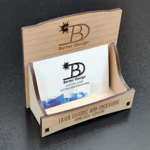 Customized business card holder. Laser engraved, Different materials Veneered MDF BEECH