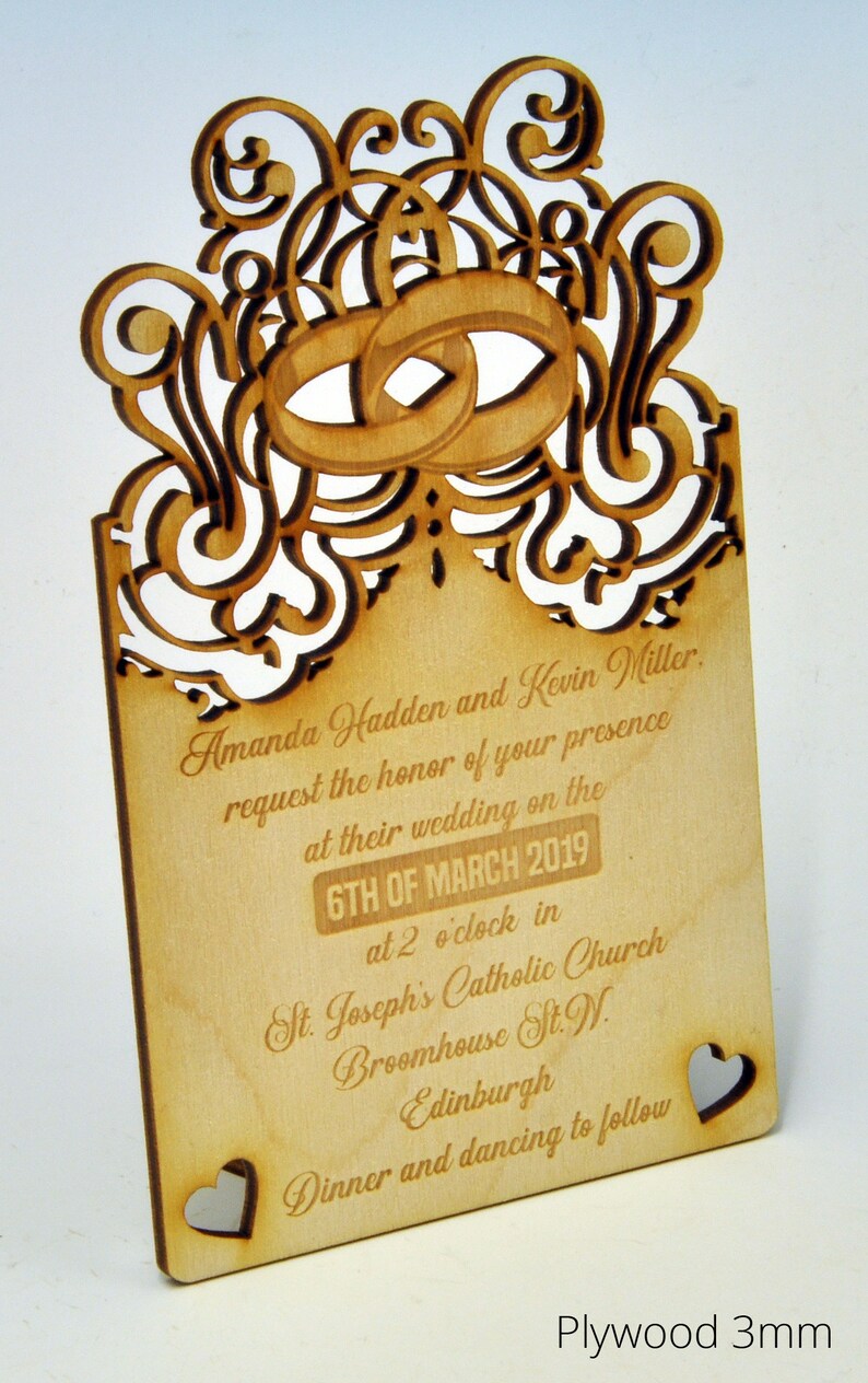 Unique Wooden Wedding Invitations Laser Cut and Engraved. Etsy UK