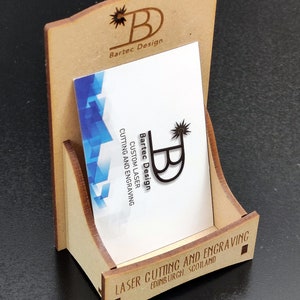 Customized business card holder. Laser engraved, Different materials Vertical Plain MDF