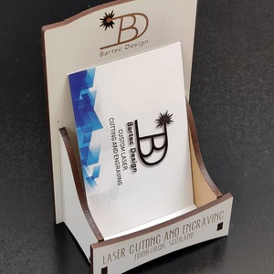 Customized business card holder. Laser engraved, Different materials Vertical White MDF