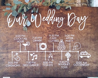 Rustic Wooden Our Wedding Day Timeline Wedding Order Of Events Wood Sign Bridal Shower Bride Custom Signage First Dance Ceremony Reception