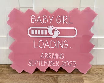 3D Acrylic Brushed Back Baby Loading Sign 24x36 inch Back Painted Acrylic Sign, Baby Announcement Signs It’s A Boy It’s A Girl Gender Reveal