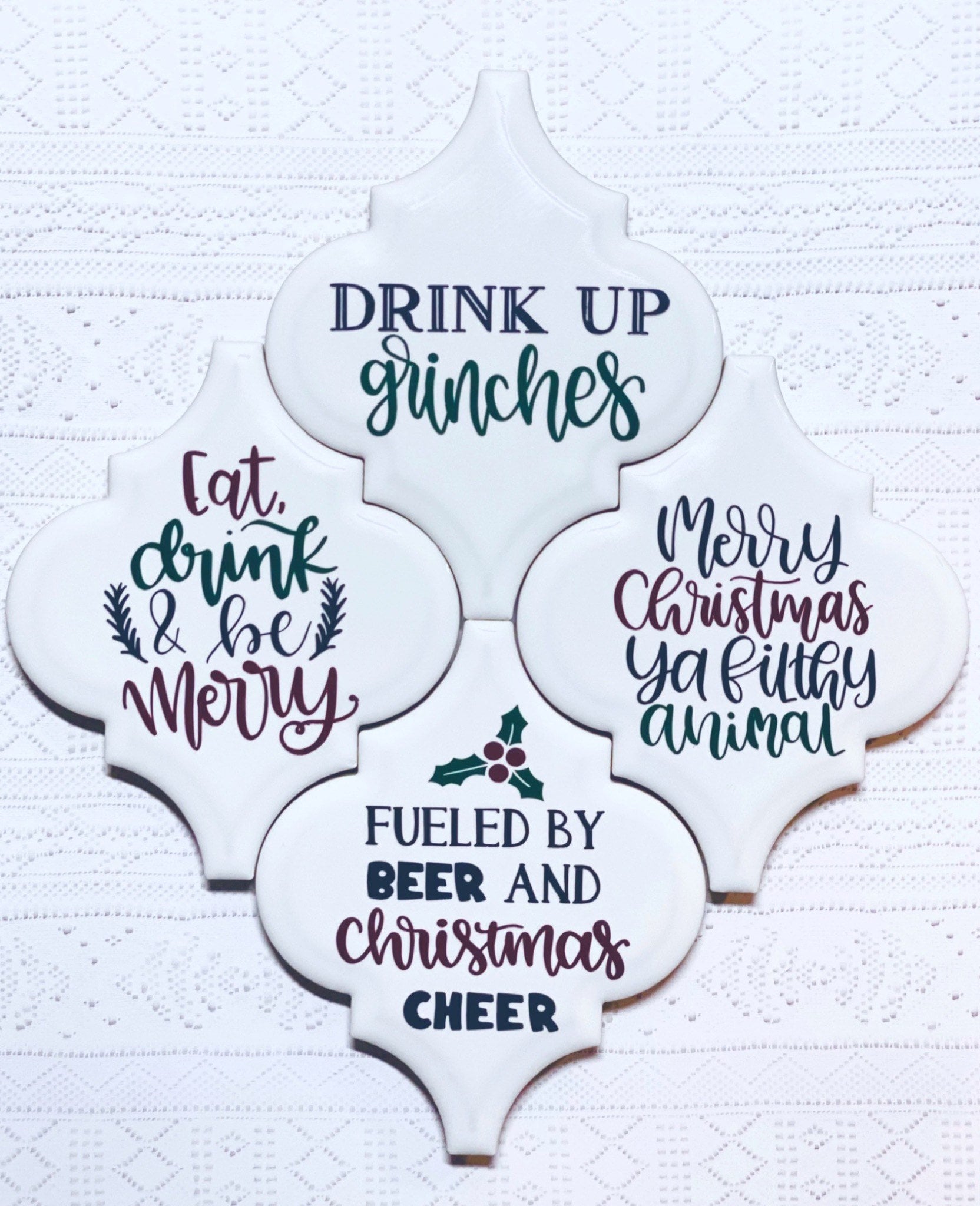Arabesque Christmas Coasters - Tile Coasters - Holiday Coasters - Home Decor Coasters - Custom Coaster Set