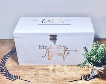 Customizable Whitewash Rustic Wedding Wood Card Box Personalized Anniversary Graduation Baby Bridal Shower Espresso Farmhouse Gift Keepsake