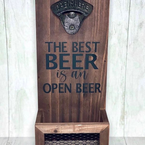 Wall Mounted Personalized Wooden Bottle Opener With Cap Catcher Groomsmen Gift For Him Bachelor Groomsman Wedding Party Home Decor Barware