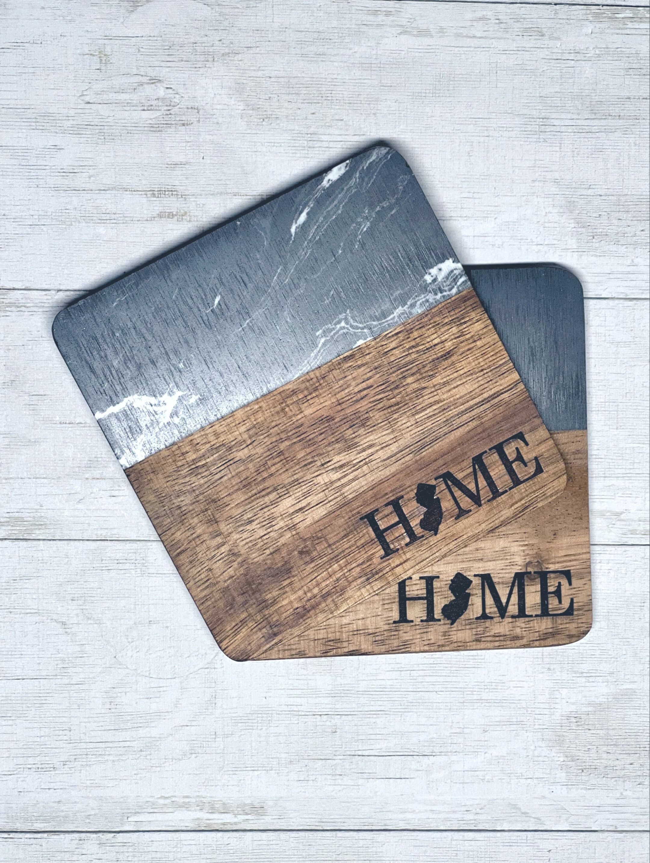 Custom Laser Engraved Marble Acacia Wood Coasters Set Personalized Home State Wooden Coasters Wedding Gift Housewarming Home Decor