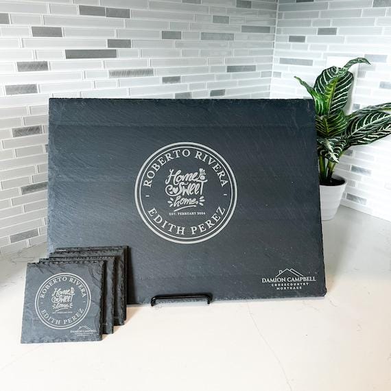 Slate Cheese Board - Personalized Laser Engraved Coasters, Custom Gift for Realtor Closing, Wedding, New Home & Housewarming
