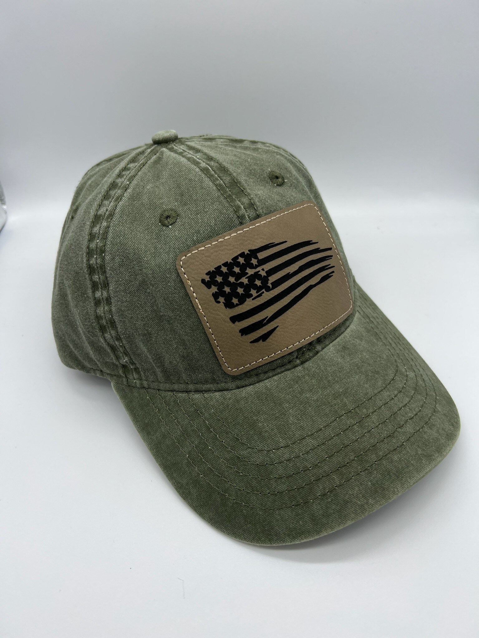 Distressed USA Flag Unstructured Baseball Cap Leather Patch Military Wife Navy Marines Army Laser Engraved Leatherette Gifts for Him